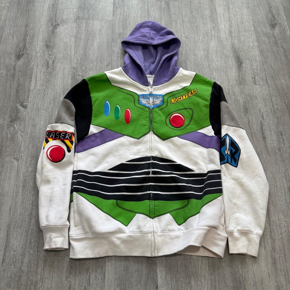 Disney Parks Buzz Lightyear Toy Story Zip Up Hoodie Adult Small White Green